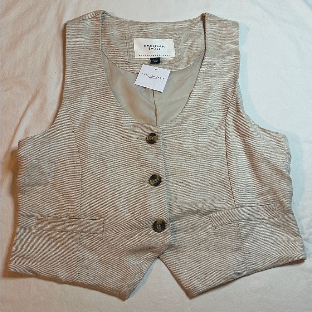American Eagle Linen-Blend Vest Size L